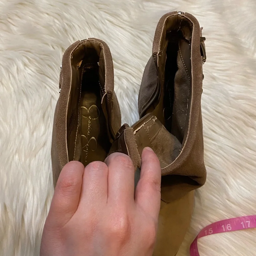 Jessica Simpson size 9.5 Cassley two tone tan heeled booties leather suede